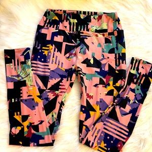 Pink and navy blue white$yellow Lula row leggings